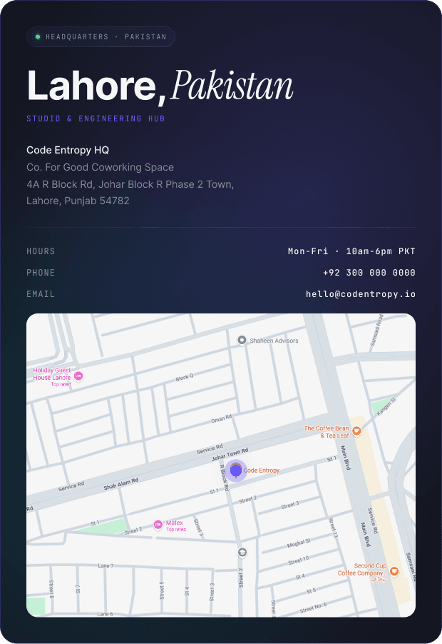 Code Entropy HQ — Lahore, Pakistan