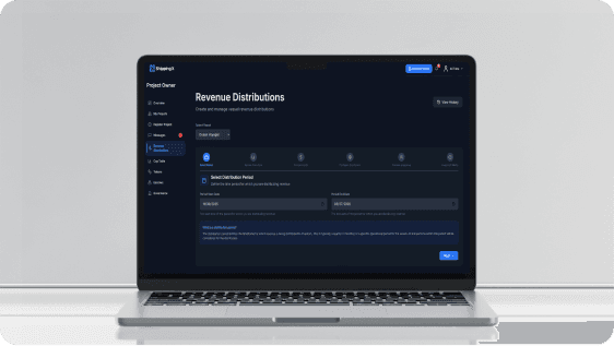 ShippingX revenue distributions screen — selecting a distribution period